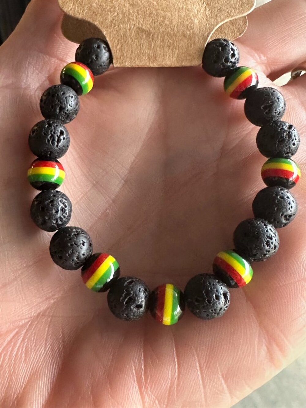Volcanic Lava Rock and Rasta Jamaica Reggae Bracelet
